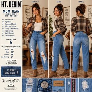 HT Denim Mom Jeans Juniors 5 NWOT High Rise Distressed Tapered Hot Topic Y2K